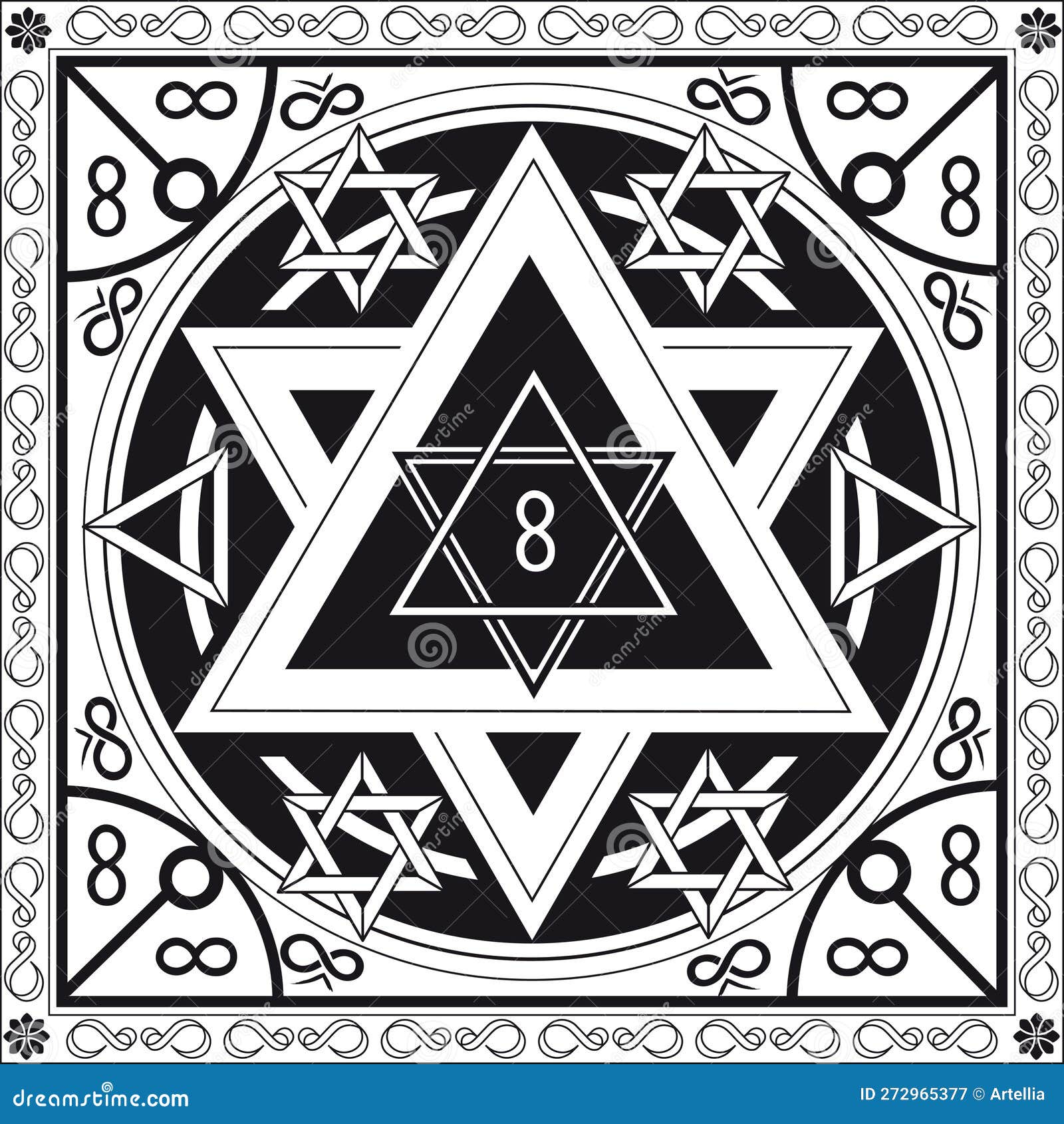 Coloring page seal of solomon icon illustration star in circle symbol alchemy sacred geometry stock vector