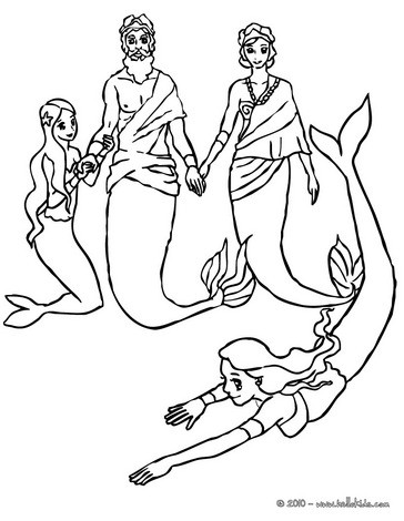 Kings triton mermaid family coloring pages
