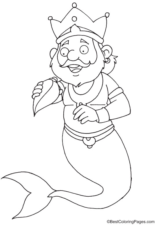 Merman with conch coloring page download free merman with conch coloring page for kids best coloring pages