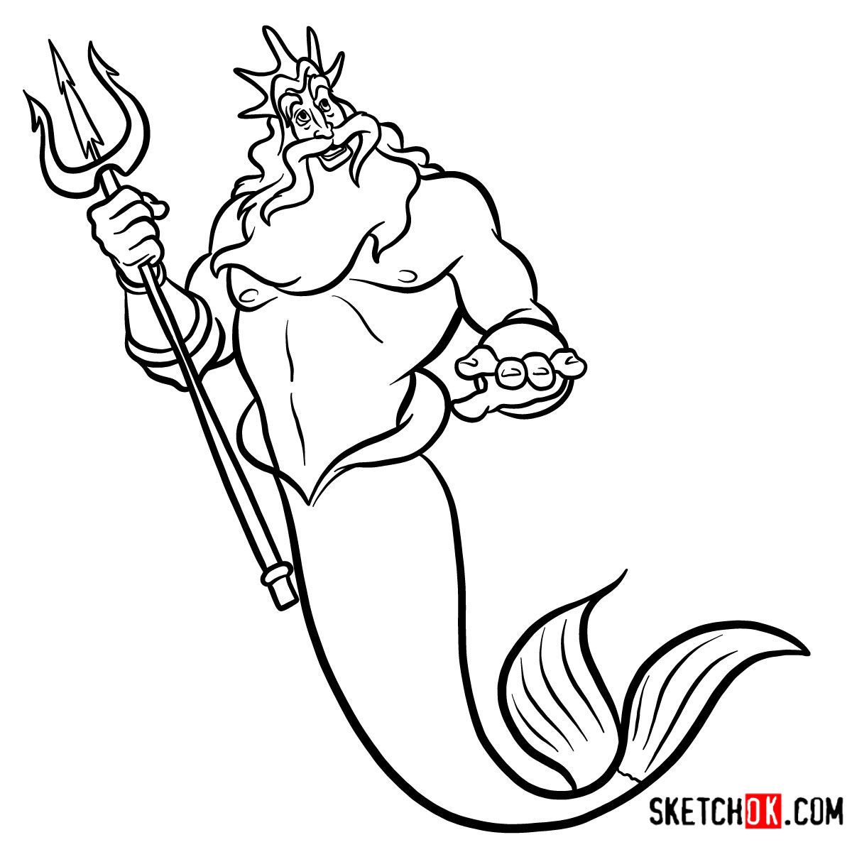 How to draw king triton the little mermaid