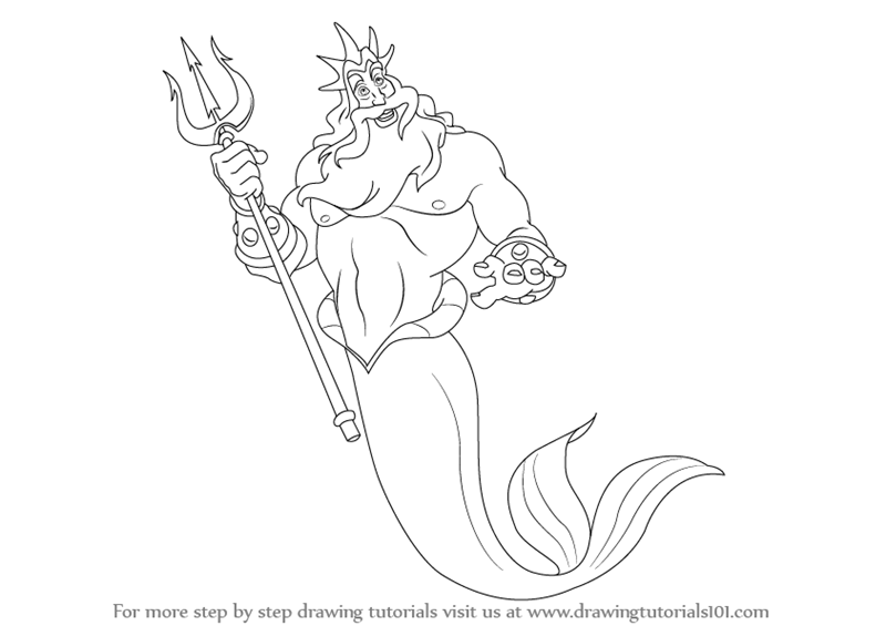 How to draw king triton from the little mermaid the little mermaid step by step