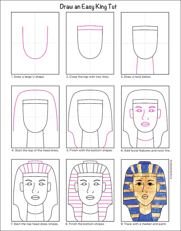 Easy how to draw king tut tutorial and king tut coloring page