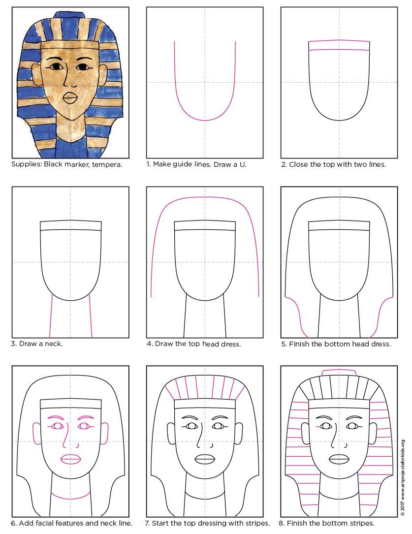 Easy how to draw king tut tutorial and king tut coloring page art history lessons egypt art ancient egypt for kids