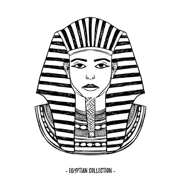Hand drawn vector illustration egyptian collection the pharaon of ancient egypt tutankhamen perfect for invitation web postcard poster textile print etc stock illustration
