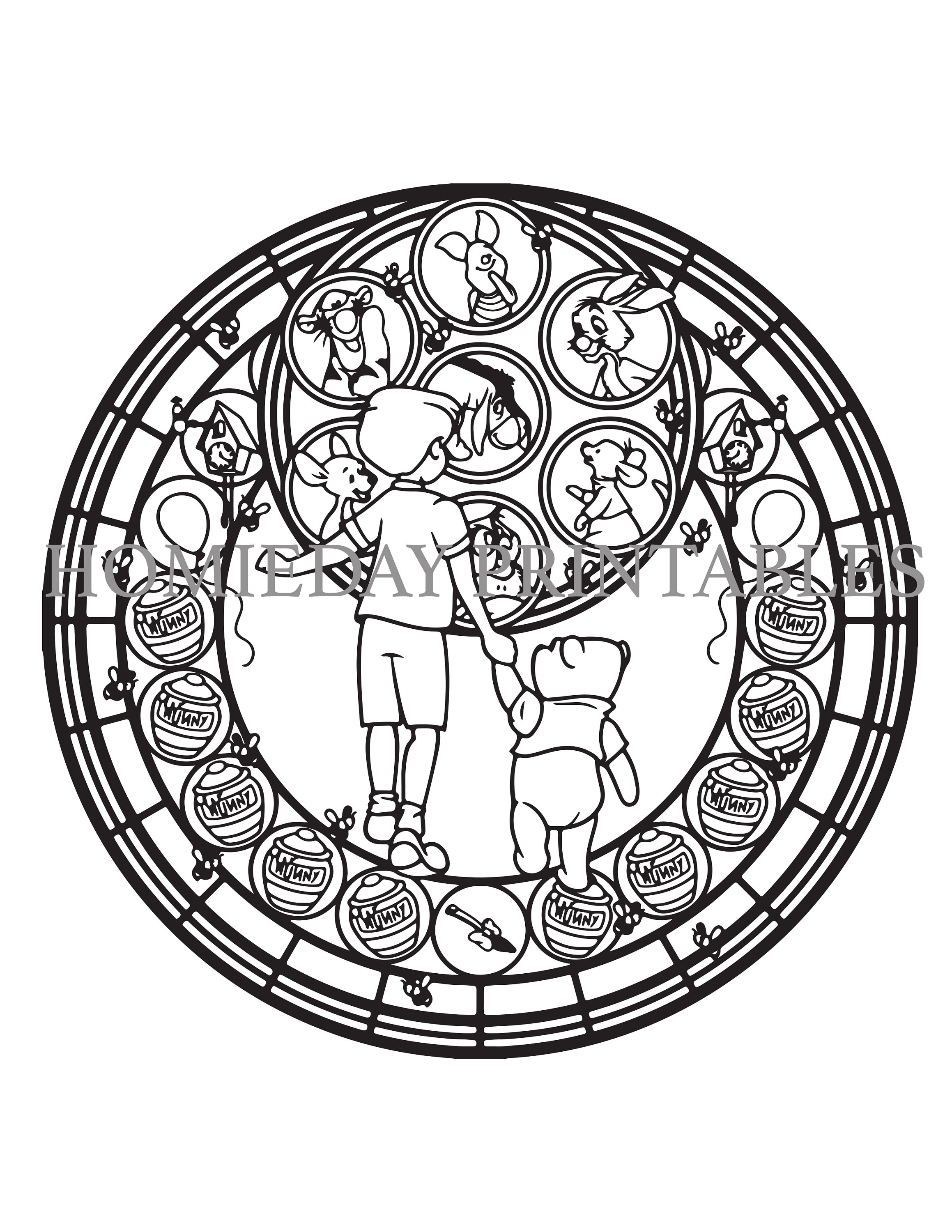 Winnie the pooh stain glass coloring page