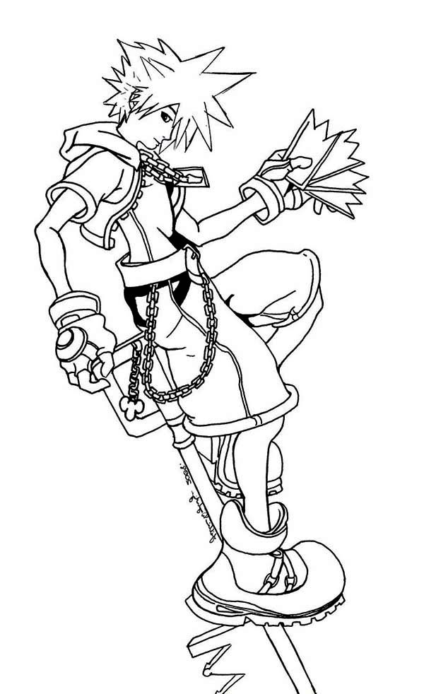 Sora from kingdom hearts coloring page