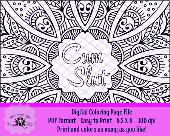 Cum slut naughty words instant download printable adult coloring page kink kinky fetish bukake bdsm zendoodle for relaxation stress relief