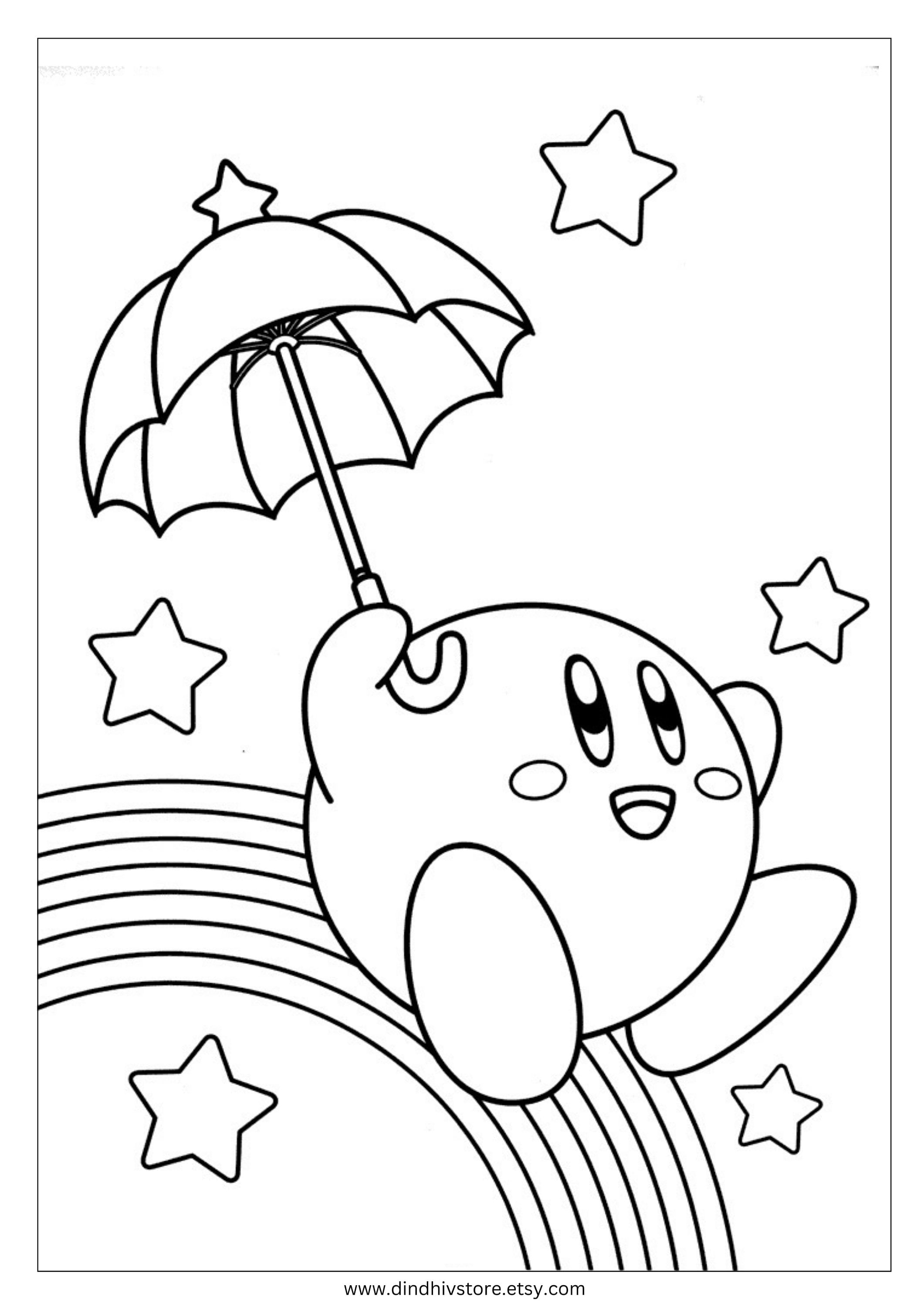 Color your favorite kirby characters with unique coloring pages digital delivery instant download