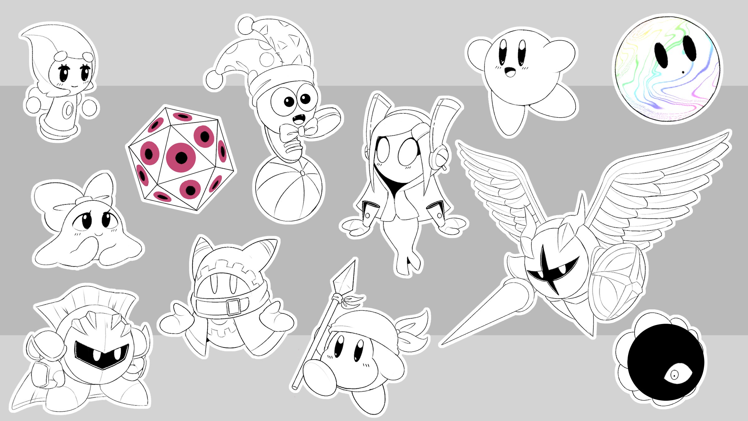 Skewdraws on x kirby and friends im going to experiment with colors later so heres just the lineart httpstcoykdrycjul x
