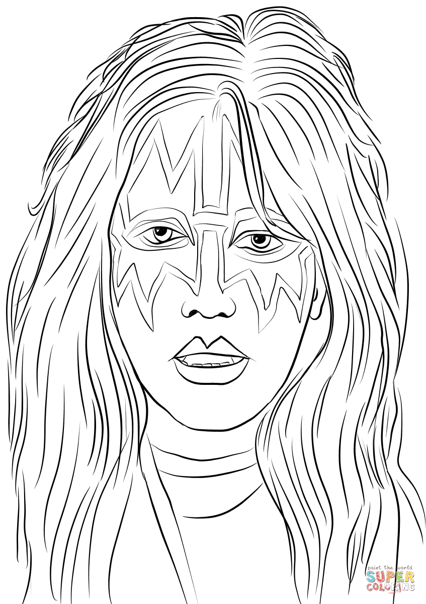 Ace frehley from kiss band coloring page free printable coloring pages
