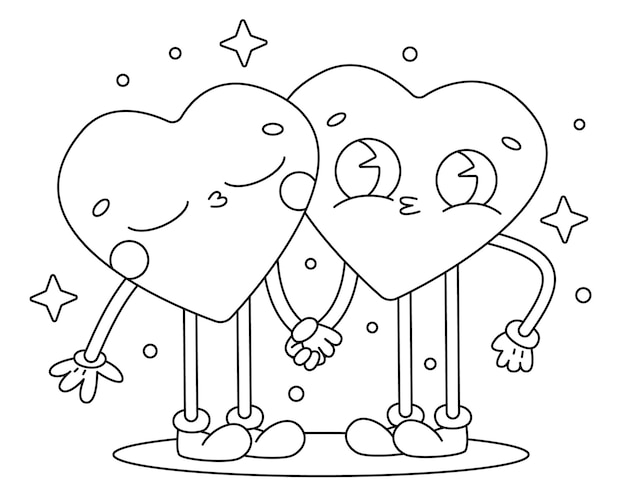 Premium vector vector heart couple love kiss coloring book cartoon isolated on white coloring page outline