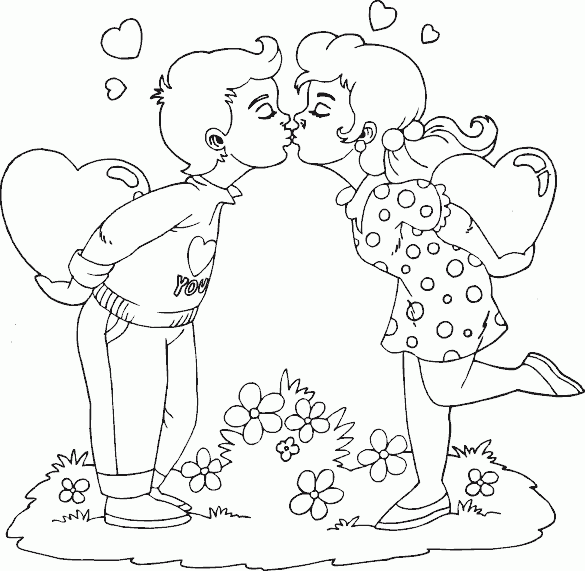 Valentine boy and girl kissing page