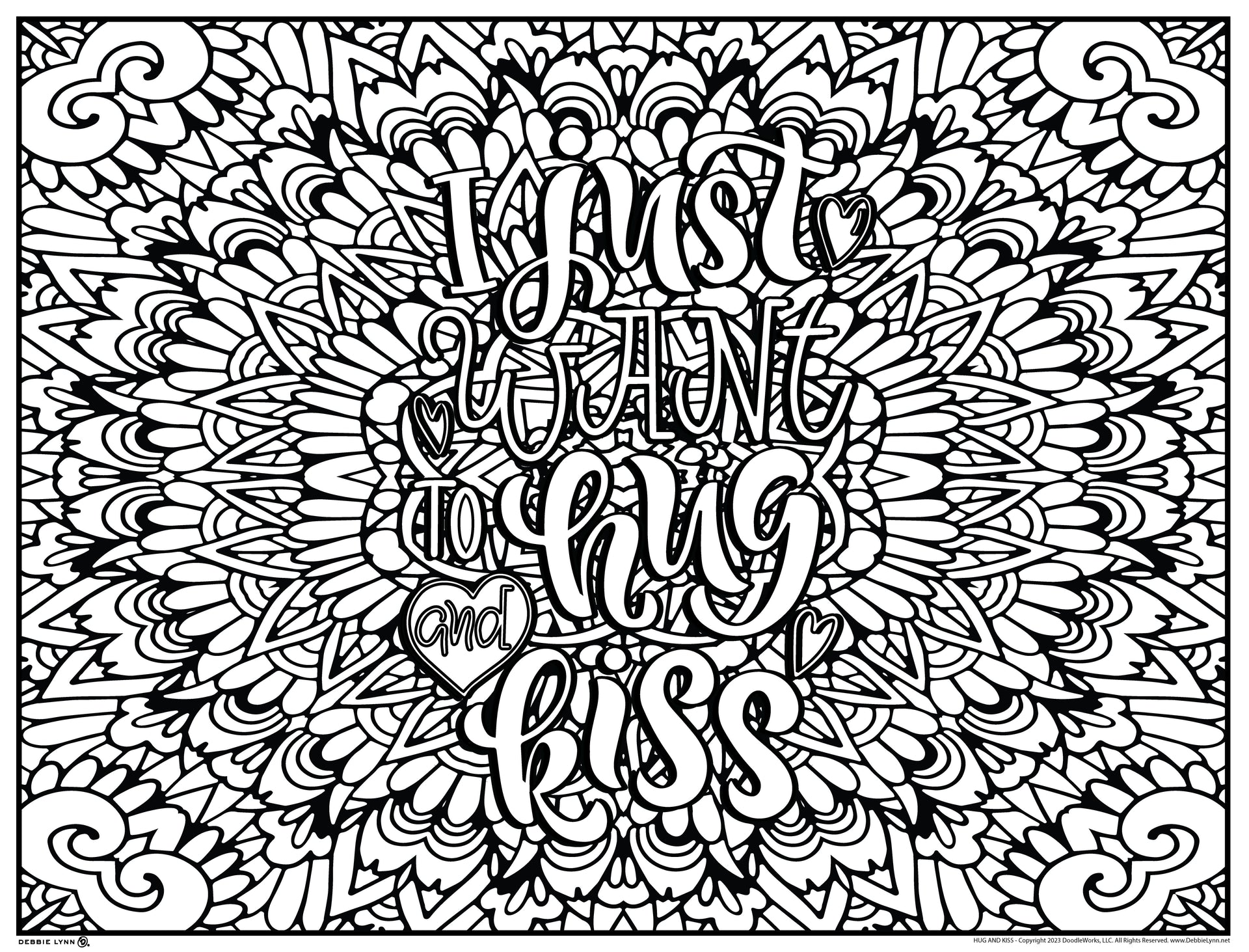 Hugs and kisses valentines day personalized giant coloring poster x â debbie lynn