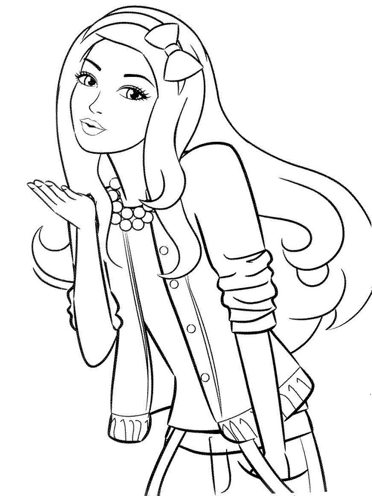 Girl sending a kiss coloring page