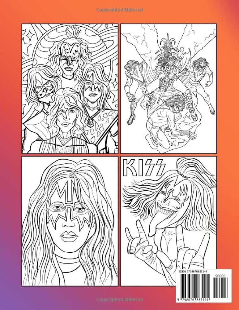 Kiss coloring book kiss band members by harrison nikki