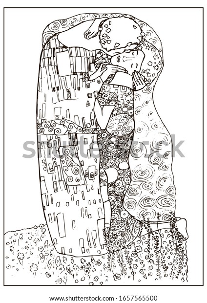 Coloring page kiss based on gustav stock illustration