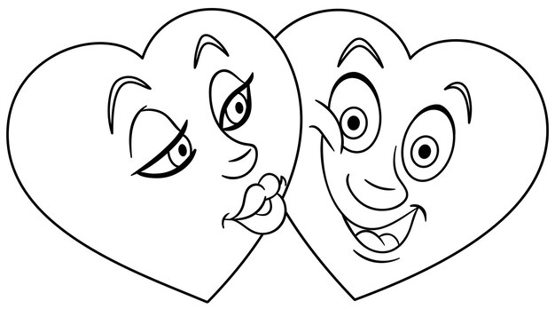 Premium vector cute heart emoji characters kissing cartoon funny food emoji face kids coloring page