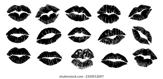 Set lipstick kiss print silhouettes different stock vector royalty free