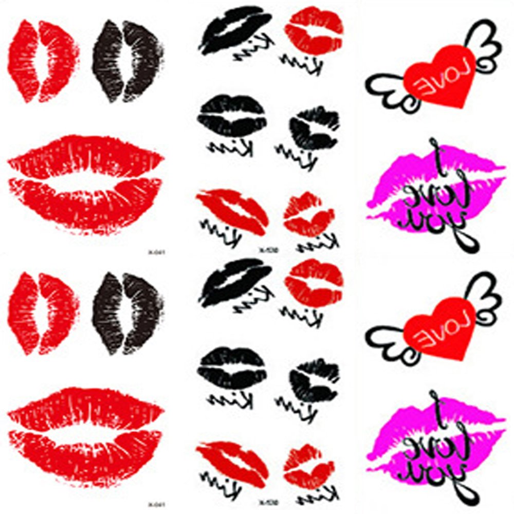 Yesallwas sheets cute lips temporary tattoo sticker kisses tattoos for women girlswaterproof long lasting body art makeup red lip temporary tattoos
