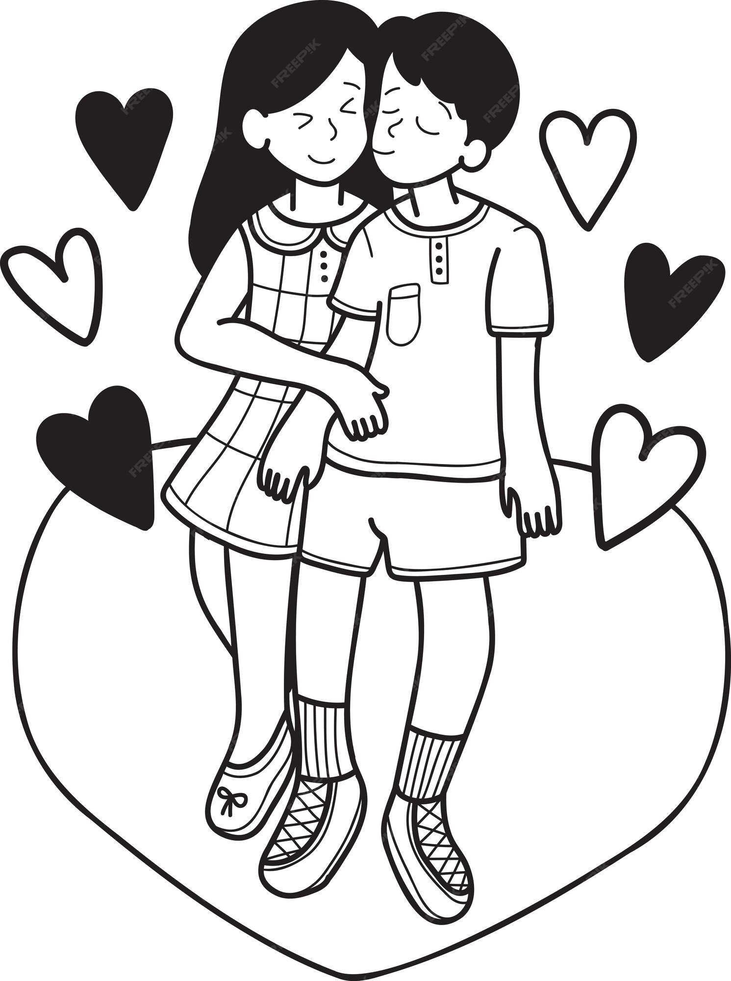 Premium vector hand drawn man kissing woman cheek illustration