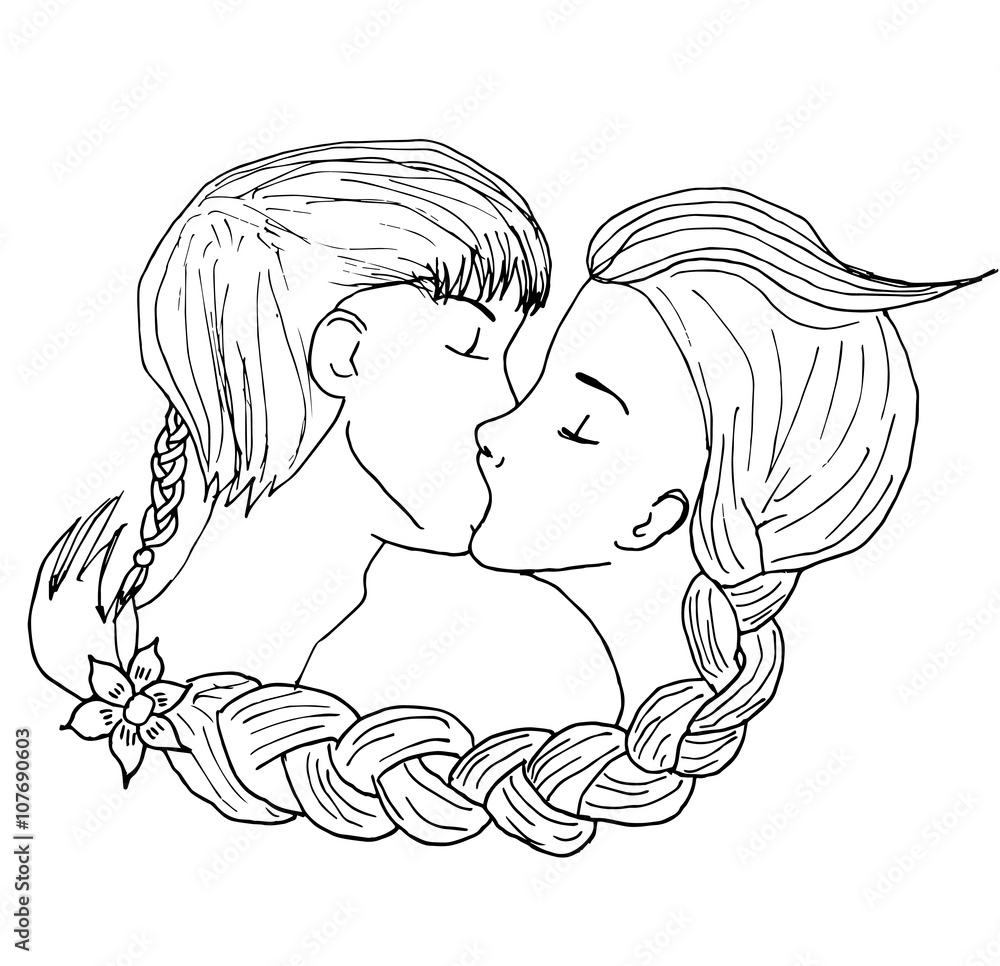 Vector kissing girl and boy in doodle style on white background can be used as card invitation background element adult coloring book hand drawn style wedding invitation zentagle vector