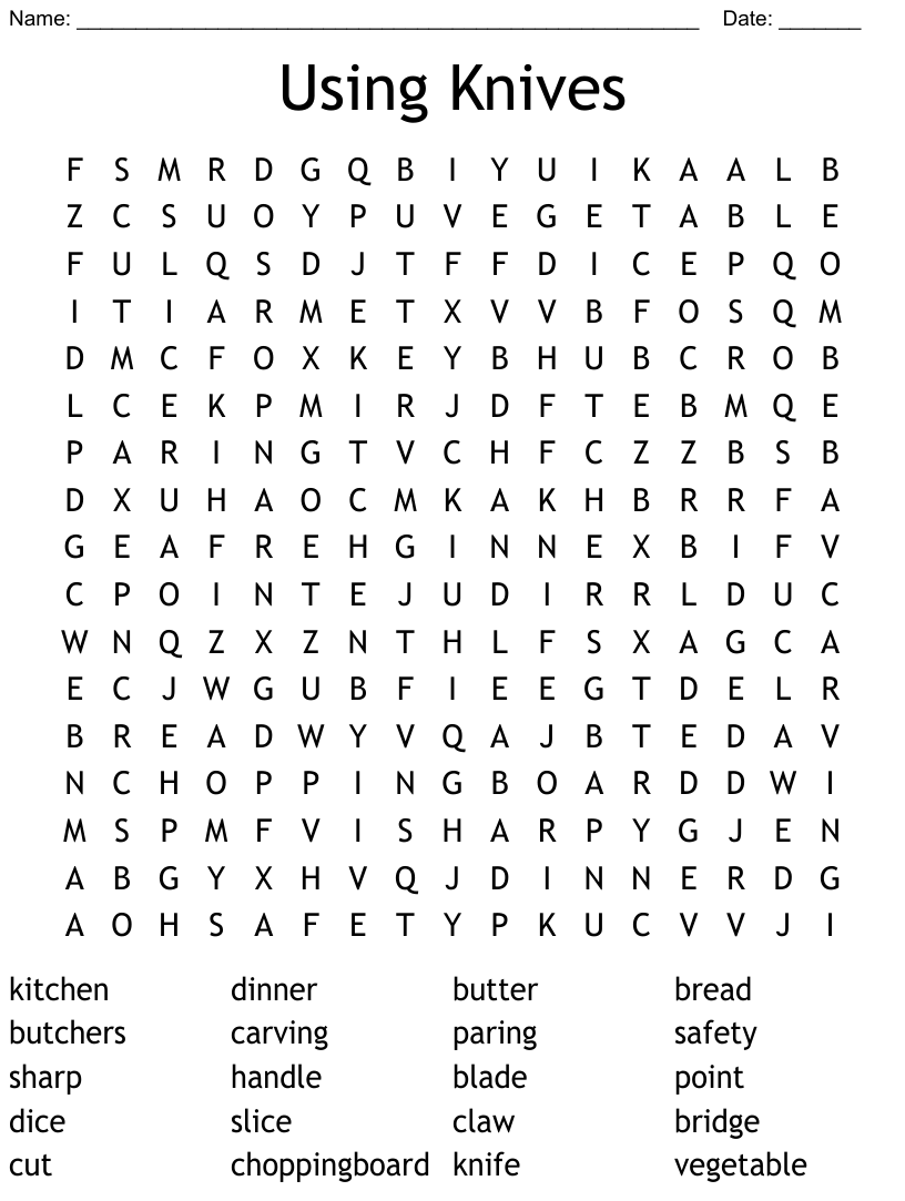Kitchen knives word search