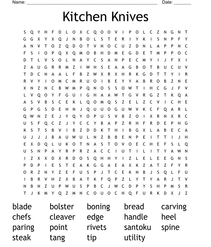 Kitchen knives word search