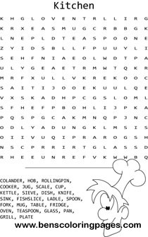 Kitchen word search coloring pages