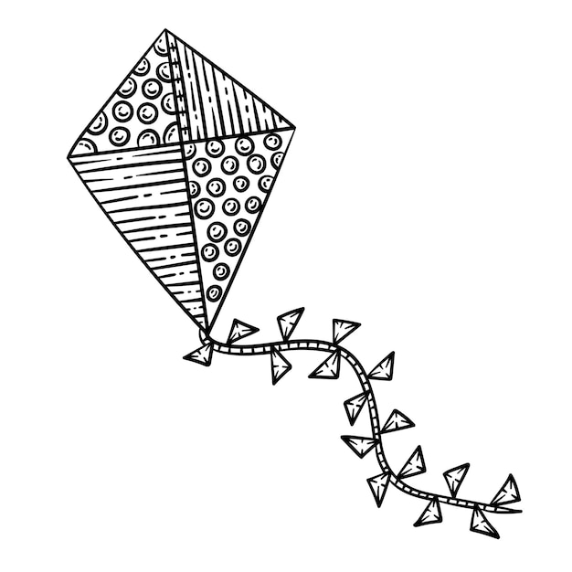 Premium vector flying kite spring coloring page for adults