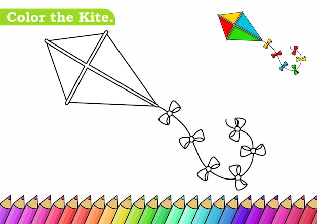 Premium vector coloring page for kite vector illustration kindergarten children coloring pages activity worksheet