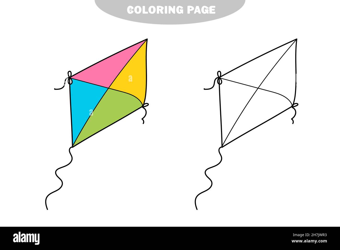 Simple coloring page cartoon kite toy coloring page for kids on white color and black and white version stock vector image art