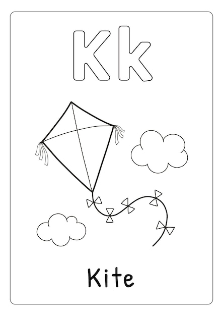 Premium vector alphabet letter k for kite coloring page for kids