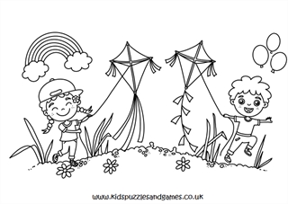 Summer kite flying loring page