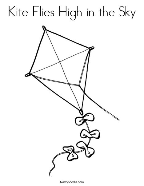 Kite flies high in the sky coloring page