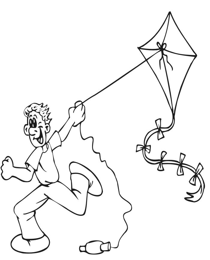 Kite coloring page kid flying kite