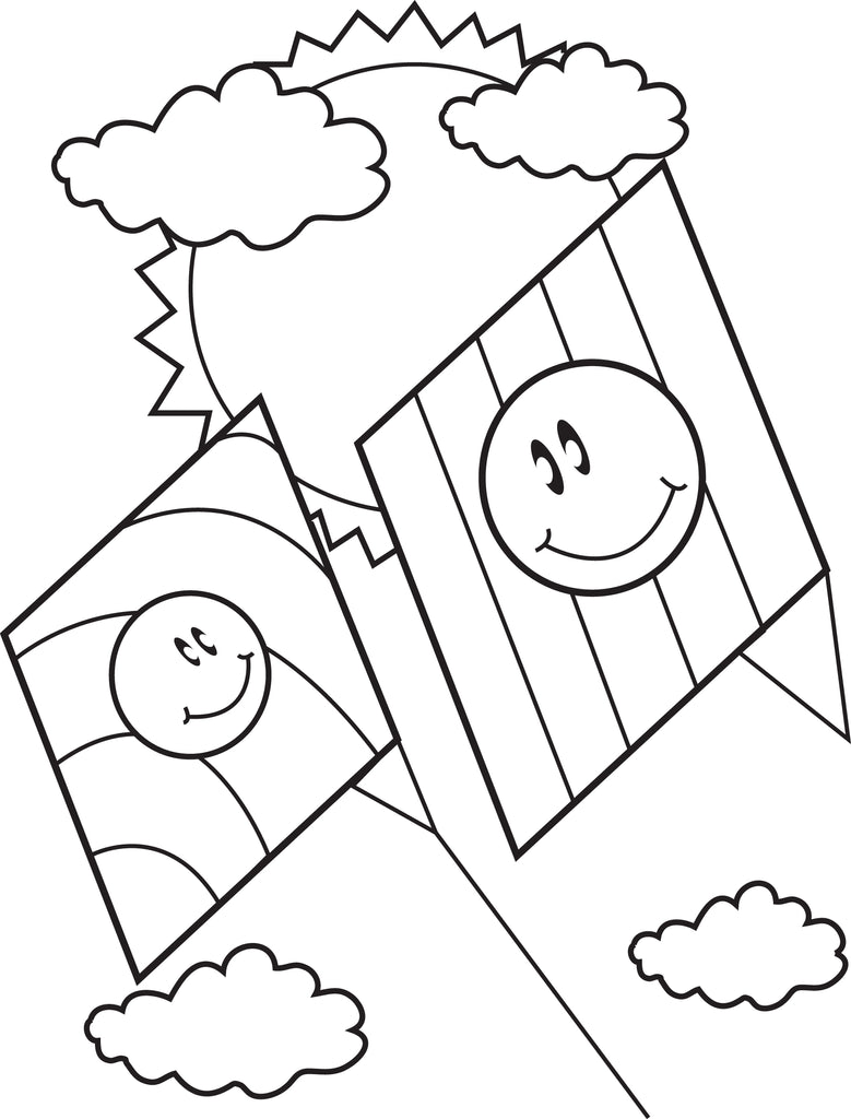 Printable spring kites coloring page for kids â