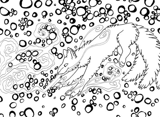 Kitsune fox coloring page for adults
