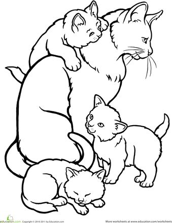 Color the mommy cat and kittens worksheet education kittens coloring cat coloring page animal coloring pages