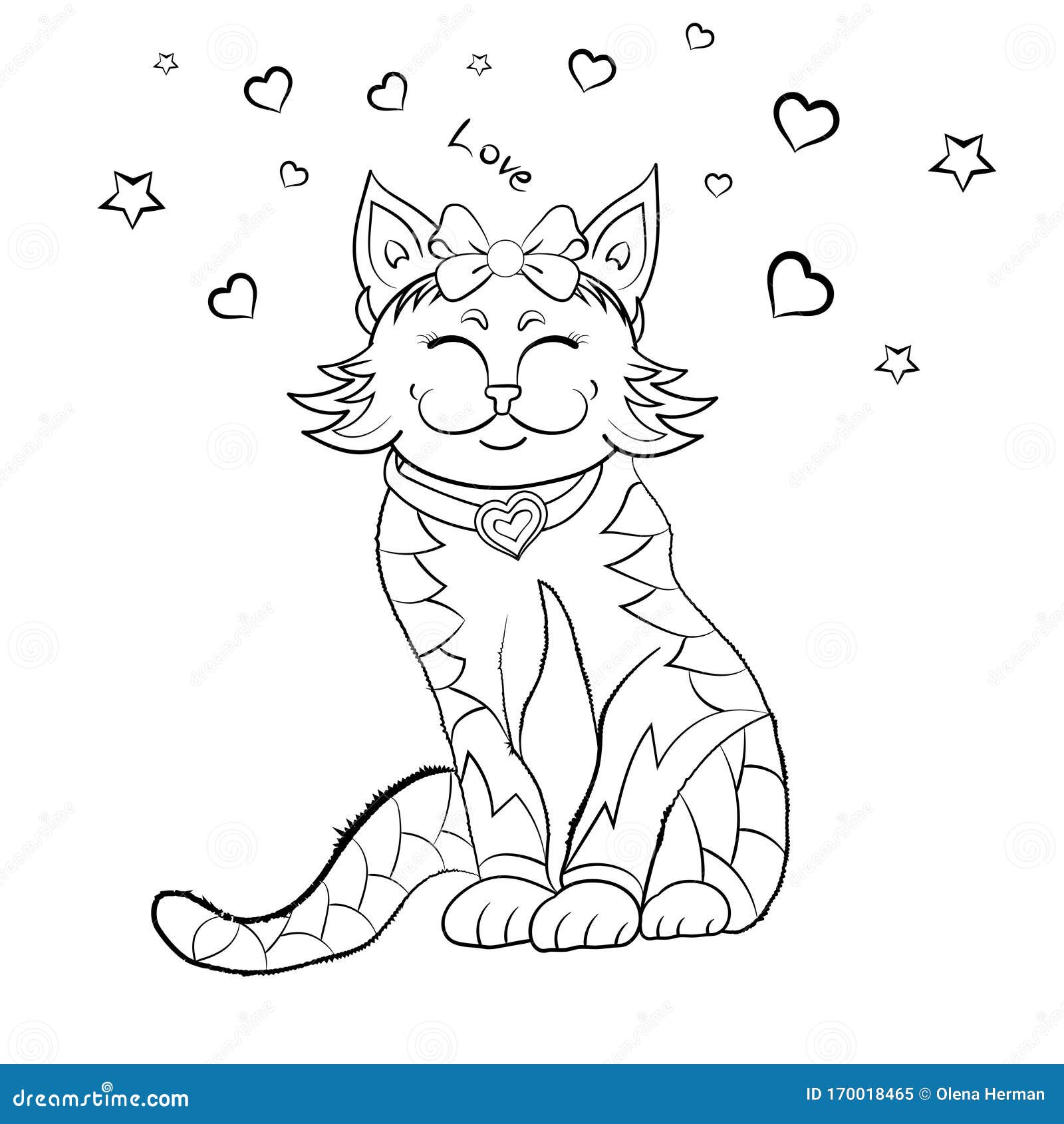 Happy cute kitten coloring book beautiful cat coloring book black and white drawing illustration stock illustration