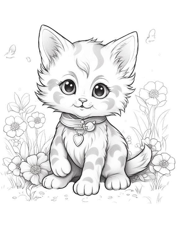 Five cute kittens coloring sheets for instant download