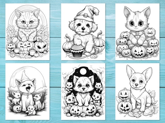 Halloween cute puppy coloring book printable coloring pages for kids and adults halloween kitten coloring page instant download