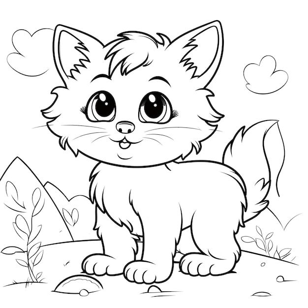 Premium ai image adorable fluffy kitten cat coloring pages for kids