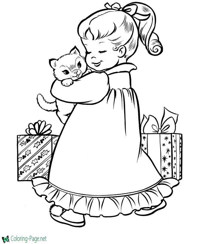 Christmas kitten christmas coloring page