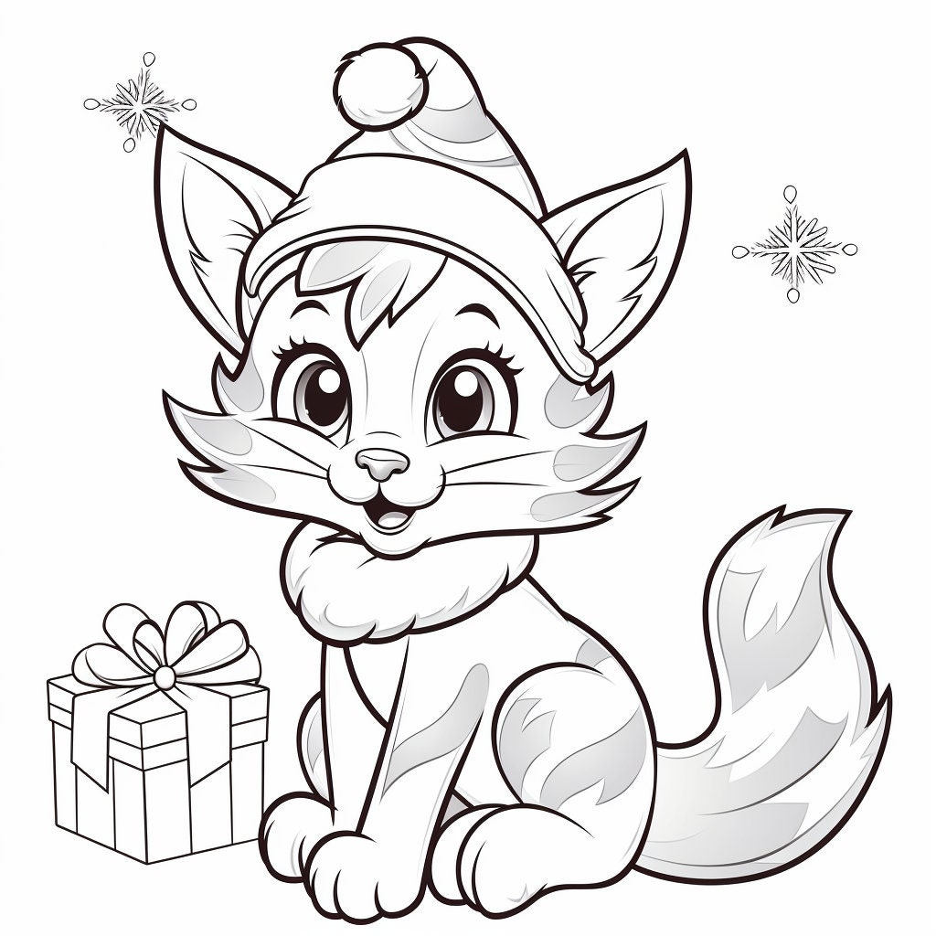 Christmas cat kitten coloring pages for kids