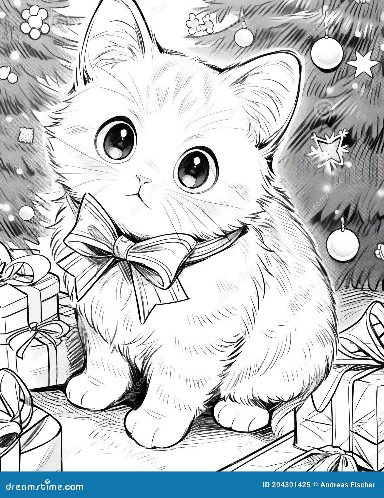 Christmas kitten book white stock photos