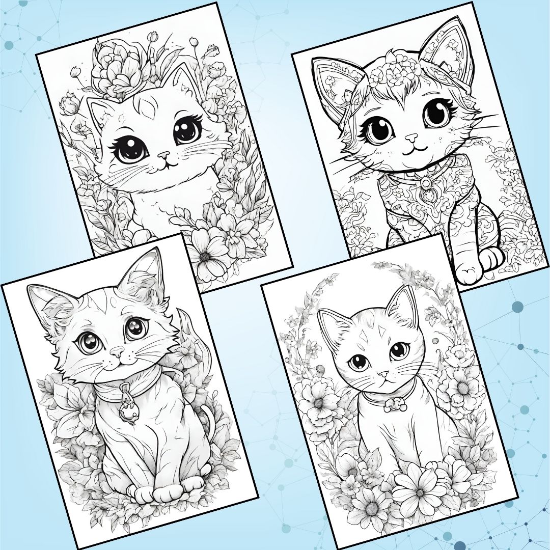 Adorable cat coloring pages for kids