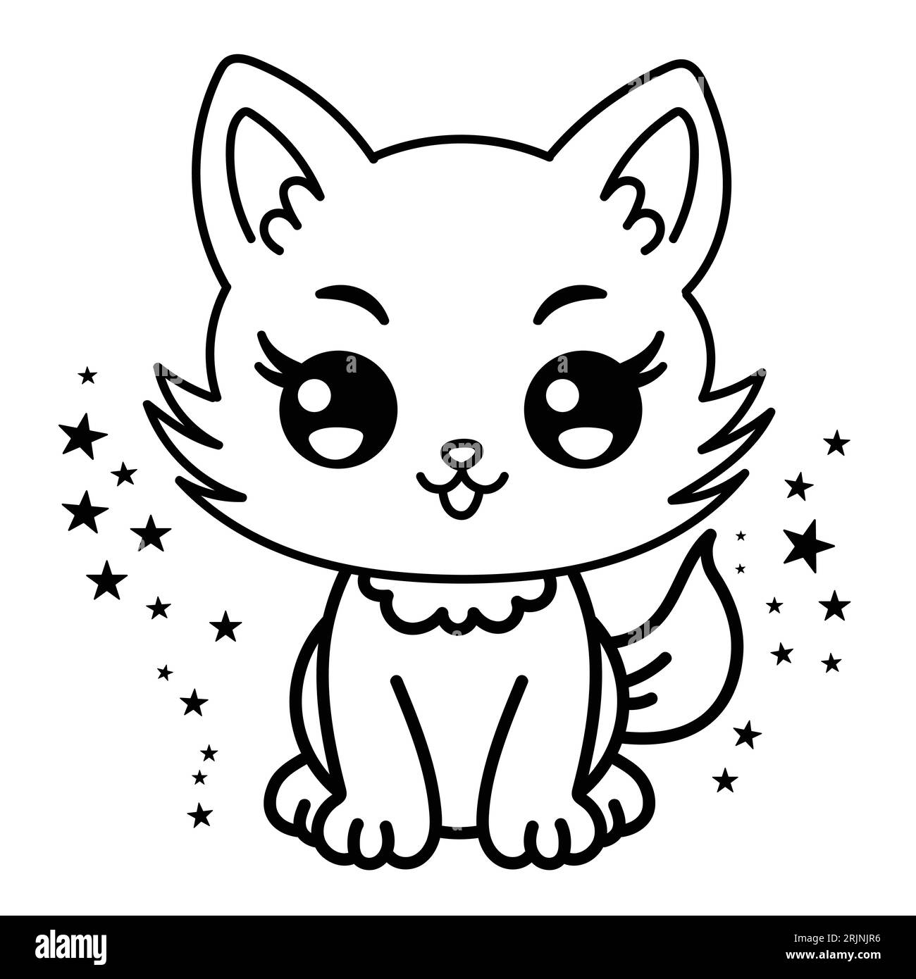 Cute cat coloring page for kids cartoon fluffy cat illustration stock vector image art