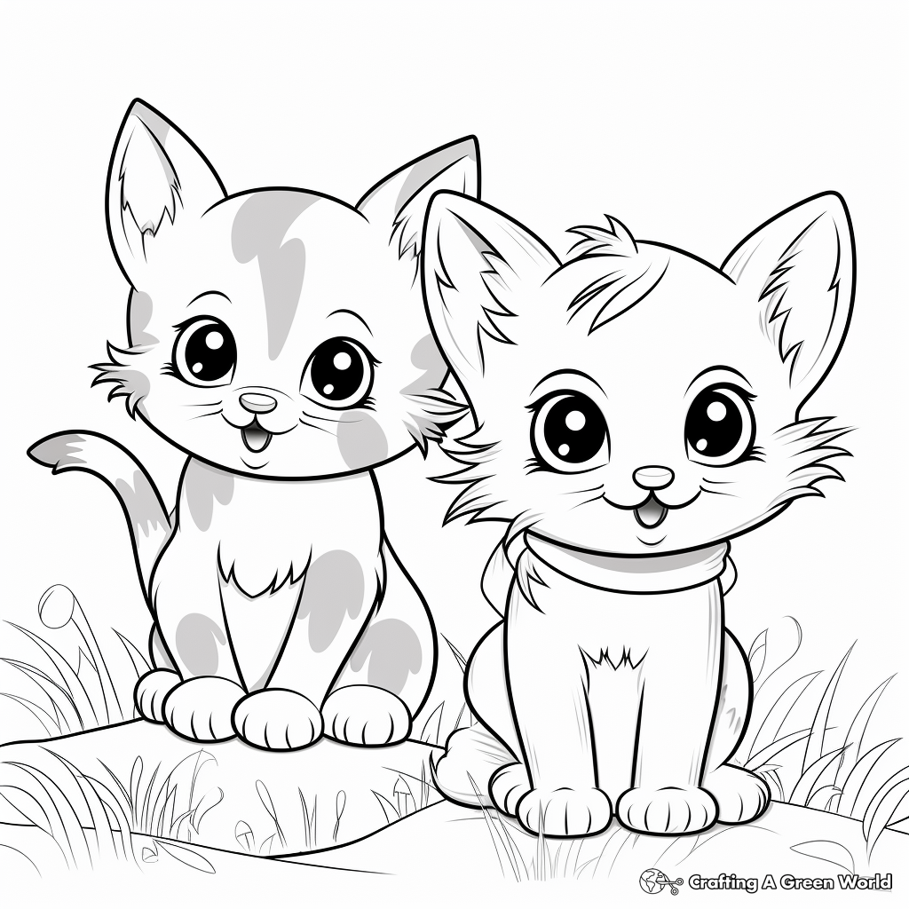 Two cats coloring pages
