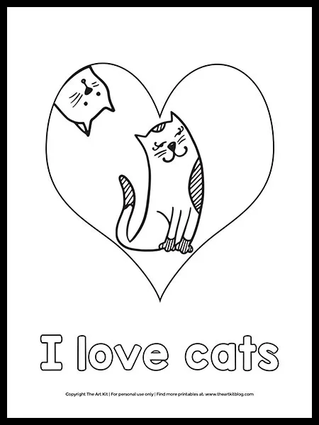 Cute cat coloring page âi love catsâ â the art kit