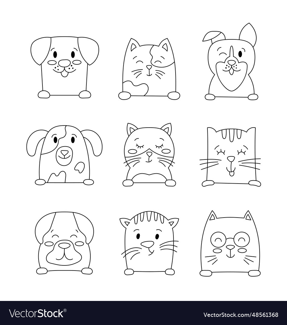 Cute cat and dog pets coloring page funny puppy vector image